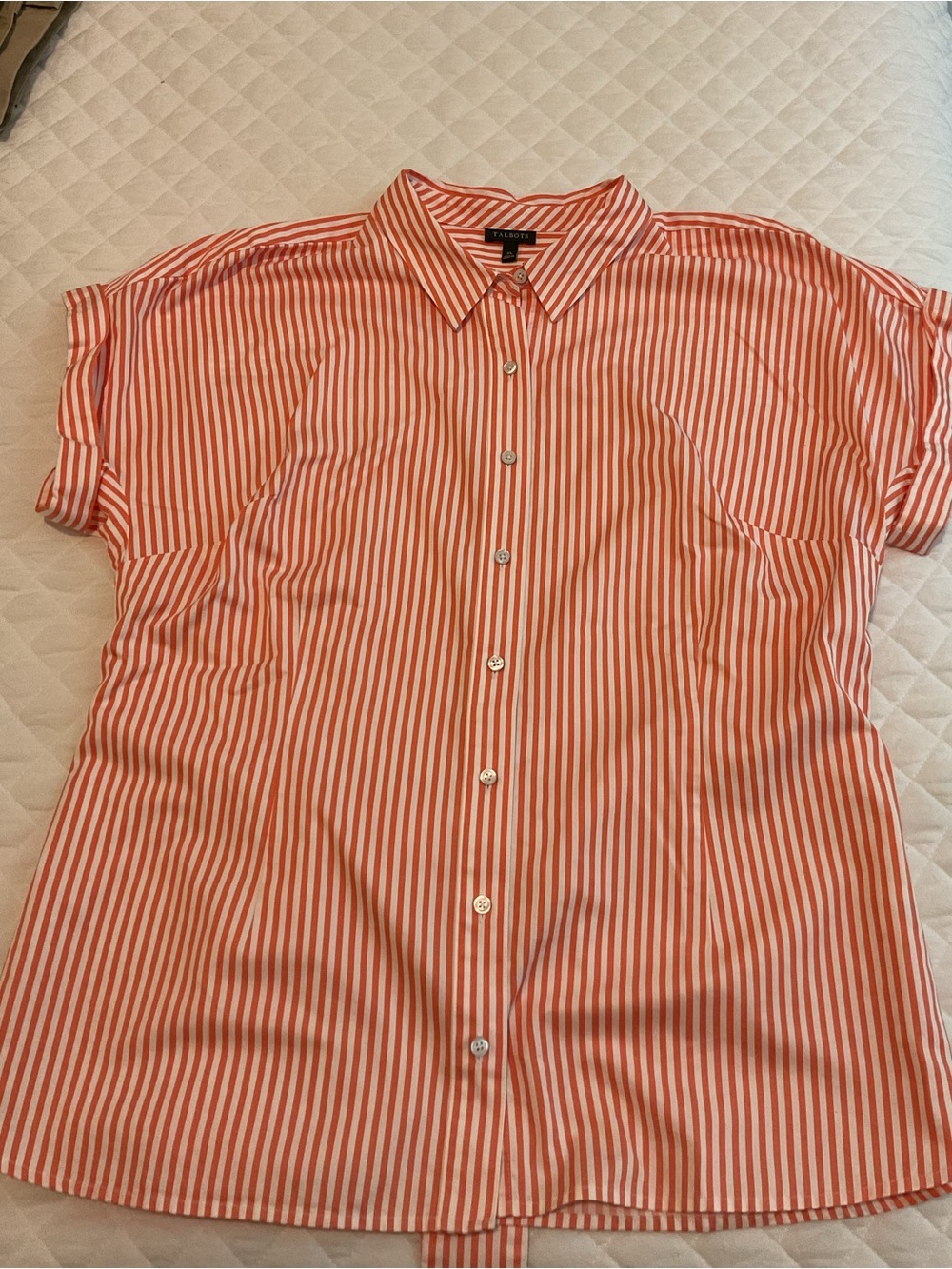 Talbots Orange and White Striped Button-Up Shirt